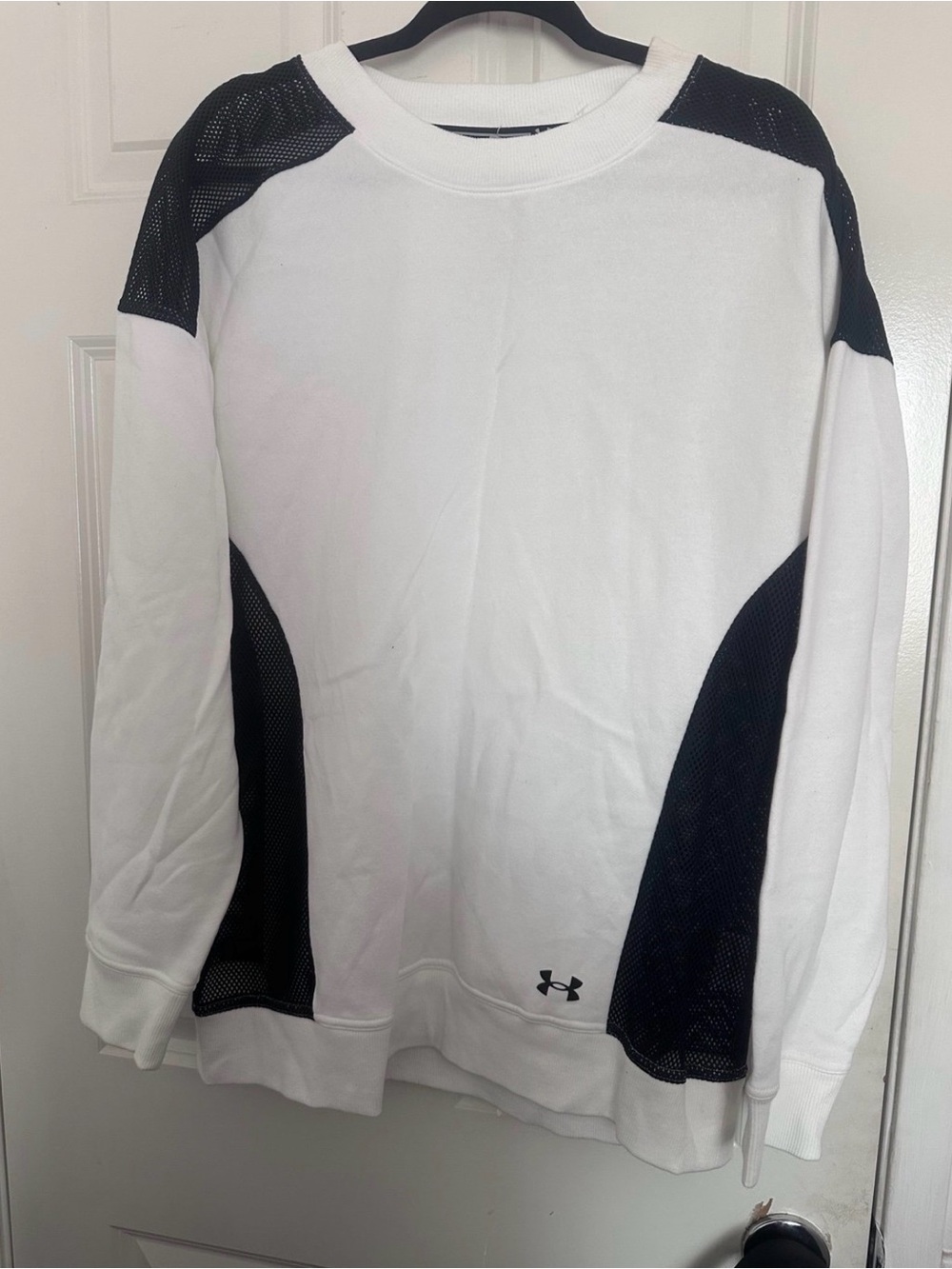 Under Armour White and Black Crew Sweatshirt with Mesh Accents
